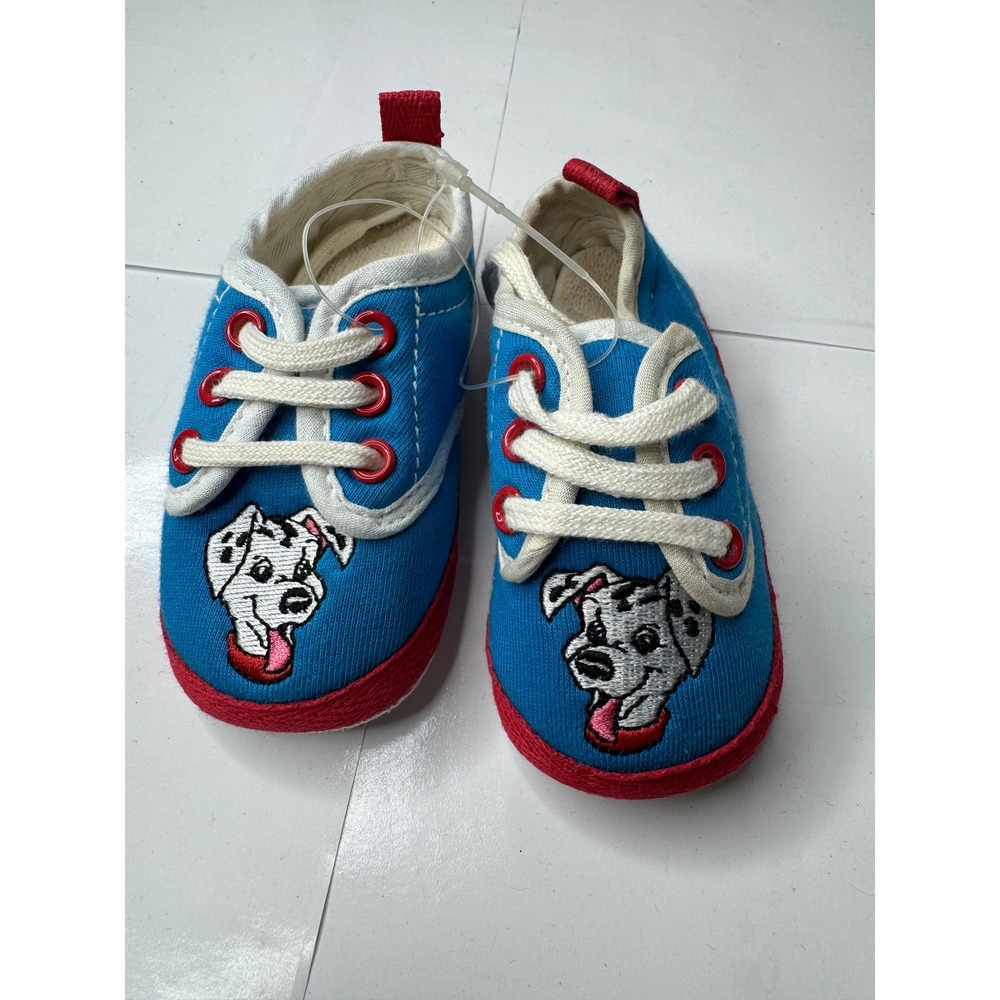 Disney 101 Dalmatians Baby Blue Red Soft Sole Crib Shoes Paw Print Grippers
